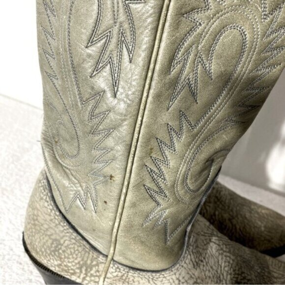 Vintage Grey Green Leather Pointed Toe Cowboy Boots 8.5 - Picture 10 of 16